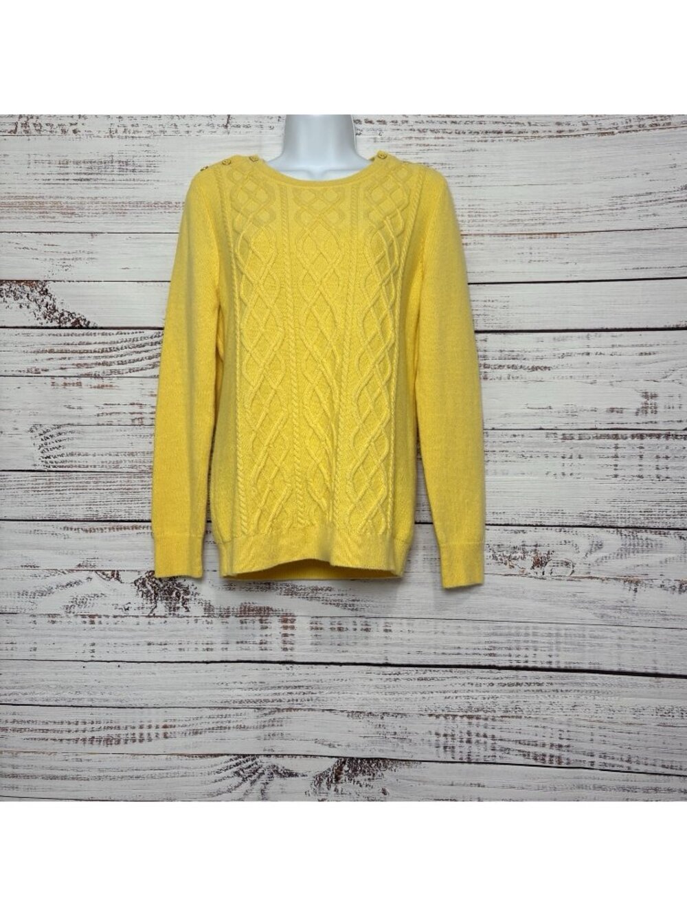 Talbots Sweater Yellow Cable Knit Fisherman Lambswool Sweater